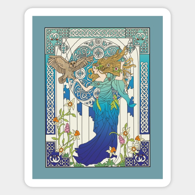 Celtic Woman (cream on blue) Magnet by Soth Studio